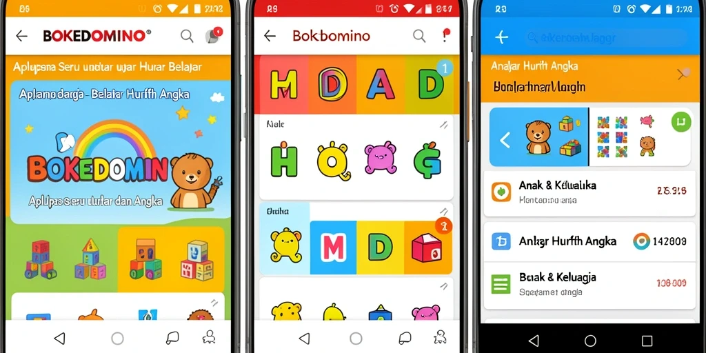 Antarmuka aplikasi BOKEDOMINO yang ceria dan edukatif.