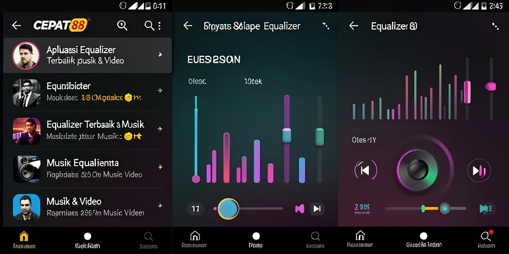 Tampilan antarmuka aplikasi CEPAT88 dengan fitur Equalizer yang menarik.
