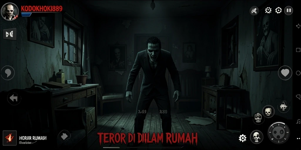 Tampilan antarmuka KODOKHOKI889 yang menyeramkan dan mencekam.
