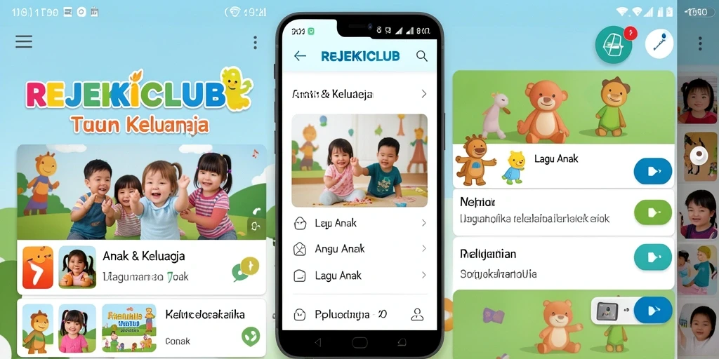 Antarmuka aplikasi REJEKICLUB dengan lagu anak yang menghibur.