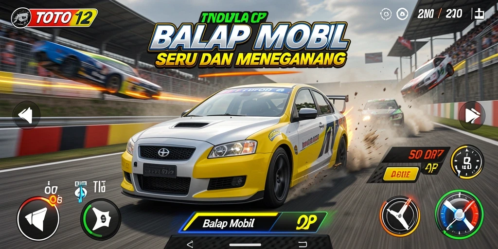 Screenshot utama TOTO12 menunjukkan balapan mobil yang mendebarkan dan grafis menawan.