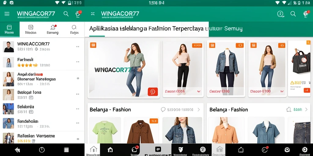 Antarmuka modern dan intuitif aplikasi fashion WINGACOR77.